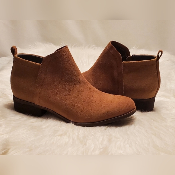 Toms Deia Tan Toffee Suede Wool Side Zip Ankle Boots Size 10 - Picture 4 of 9